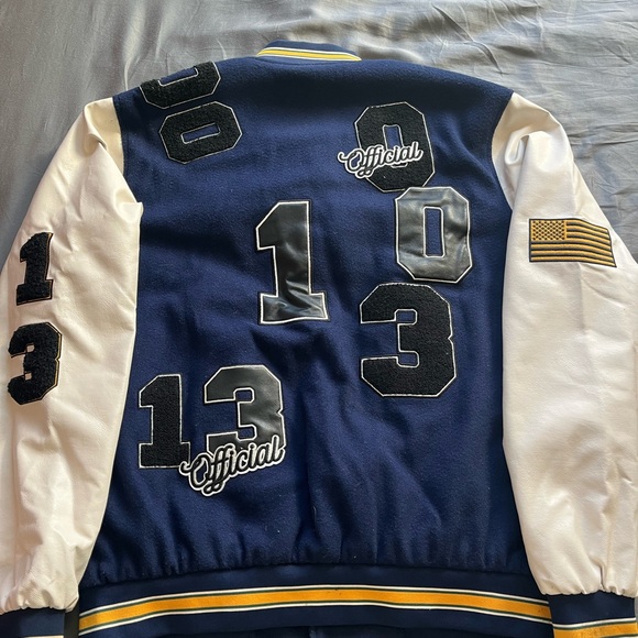 Designer Navy blue and white BoohooMan varsity’s jacket - Picture 5 of 5
